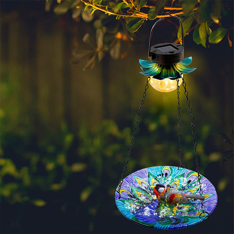 Vintage Solar Powered Bird Bath For Outside Hanging, Wild Bird Feeder